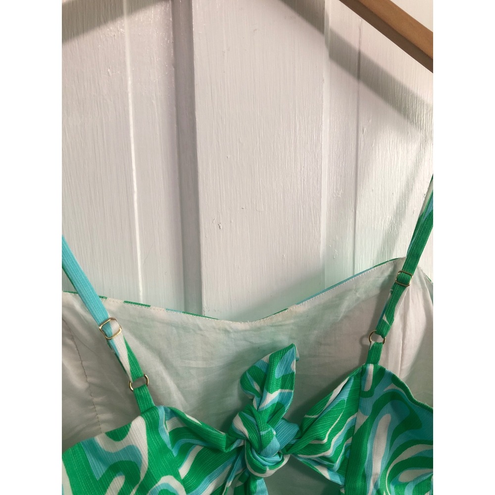 Lilly Pulitzer Green Blue Swirl Print Cami Top Sweetheart Neck Tie Back Size 10 - Picture 6 of 6